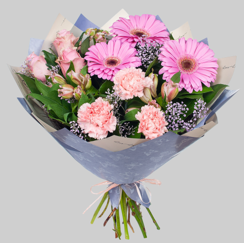 Букет "Интуиция" из розы Кения, герберы и альстромерии арт. 7007