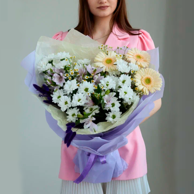 Букет из хризантем с гермини N 84605